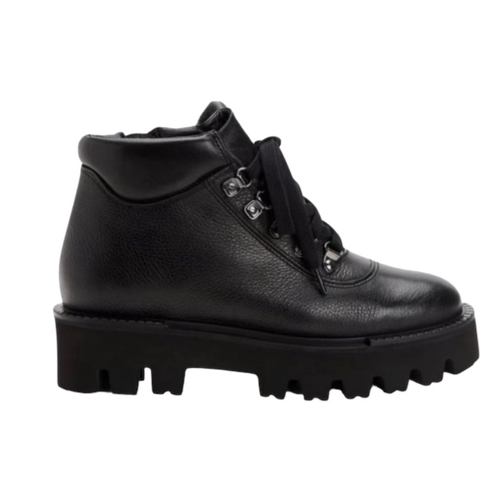 Aquatalia Boots Women’s SZ 8 Angie Black Calf Leather Lug Sole Hiker Ankle Boot